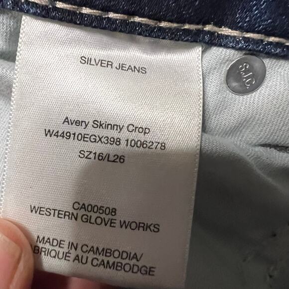 Silver Jeans Womens 16 /26 (34x25) Avery Skinny Crop Western Thick Stitch - Picture 6 of 11